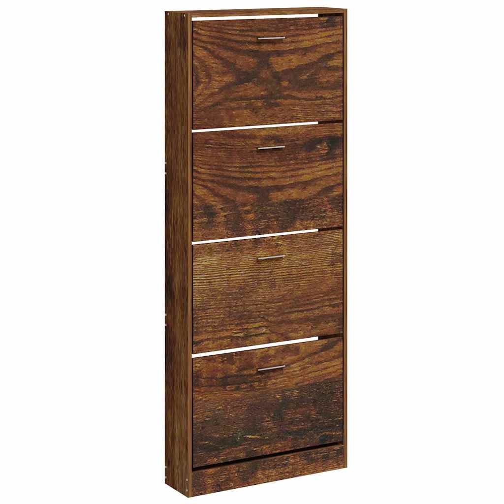 vidaXL Shoe Cabinet Smoked Oak 59x17x150 cm Engineered Wood 2