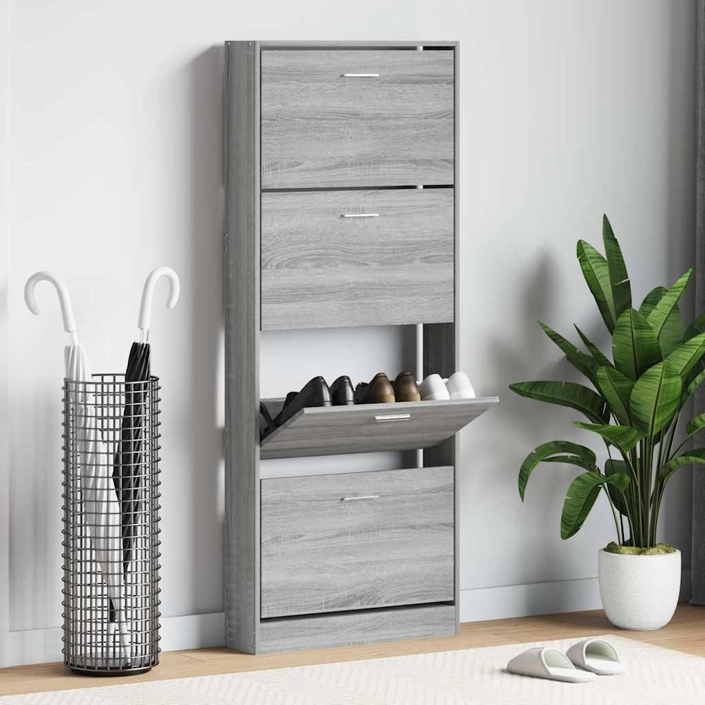 vidaXL Shoe Cabinet Grey Sonoma 59x17x150 cm Engineered Wood 1