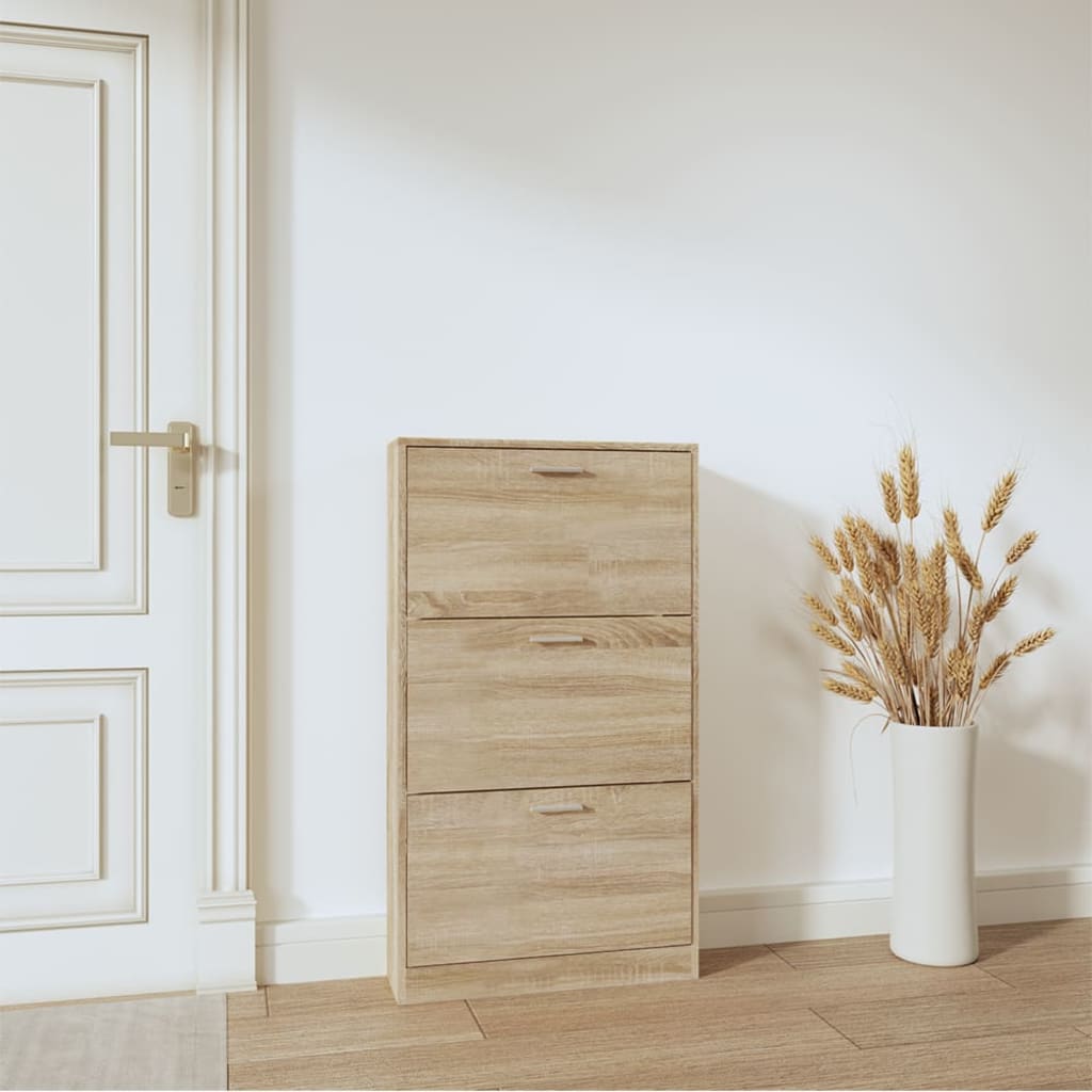 vidaXL Shoe Cabinet Oak 59x17x108 cm Engineered Wood 3