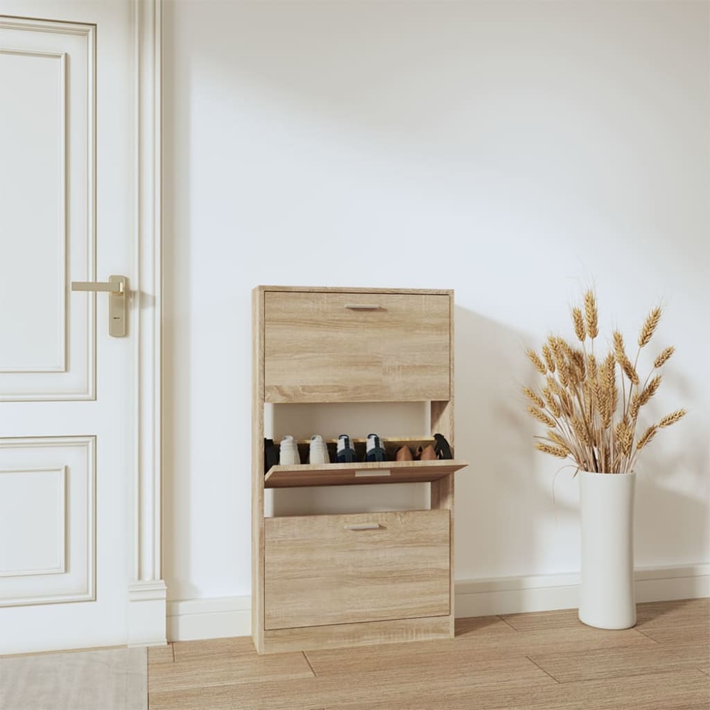 vidaXL Shoe Cabinet Oak 59x17x108 cm Engineered Wood 1