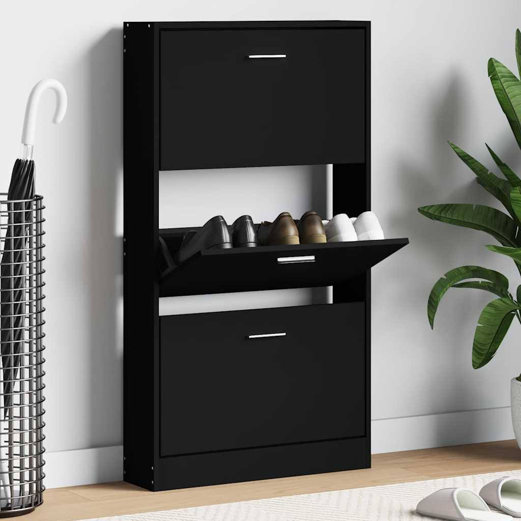 vidaXL Shoe Cabinet Black 59x17x108 cm Engineered Wood 1