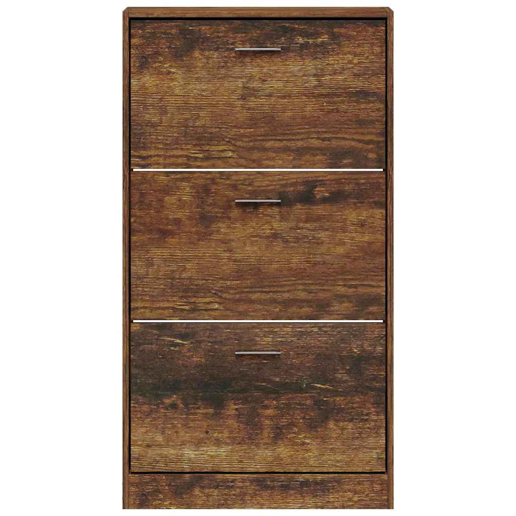 vidaXL Shoe Cabinet Smoked Oak 59x17x108 cm Engineered Wood 4
