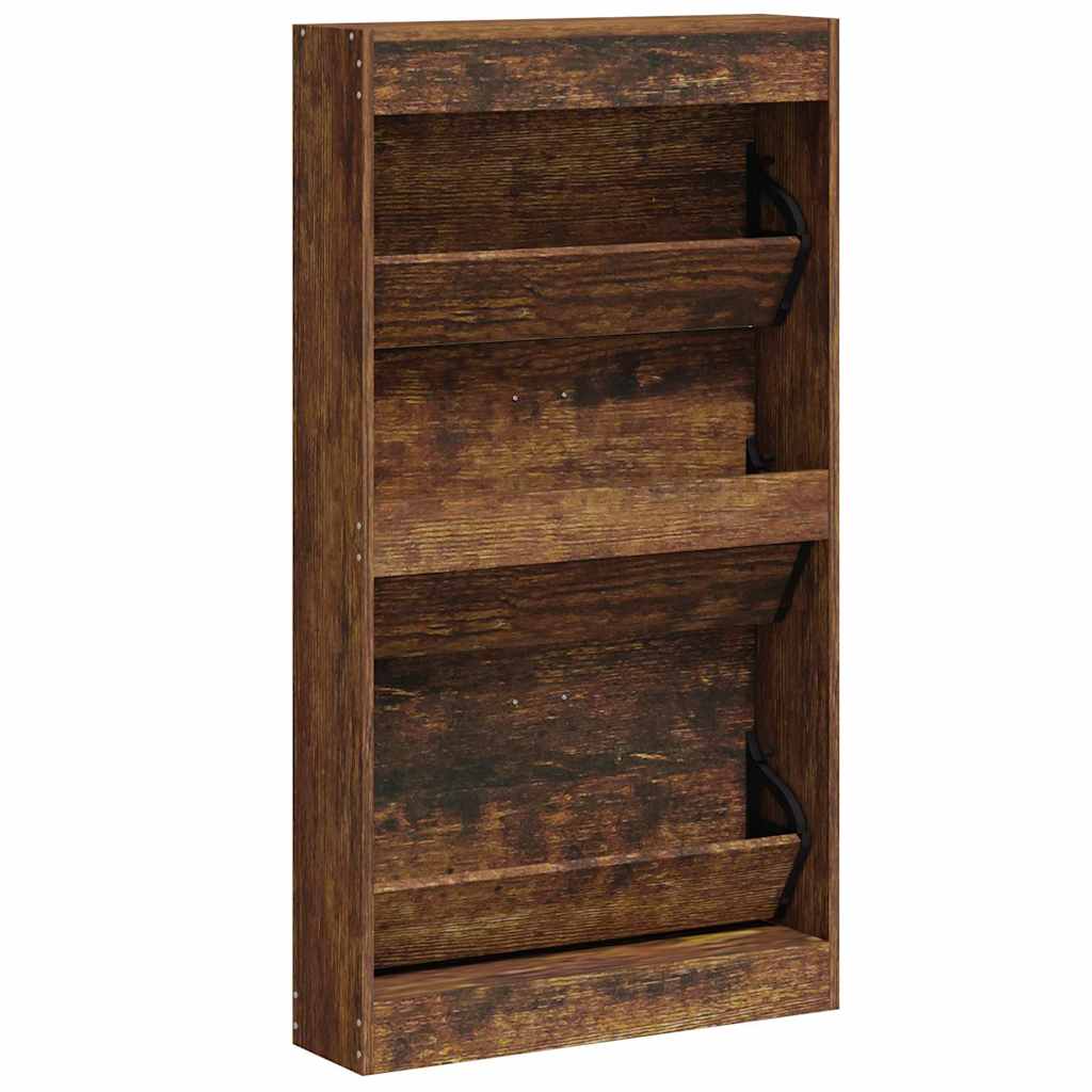vidaXL Shoe Cabinet Smoked Oak 59x17x108 cm Engineered Wood 6