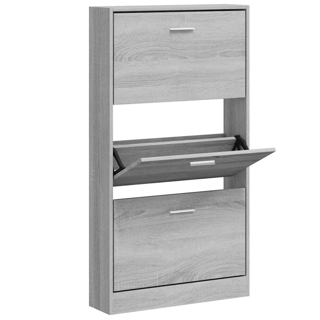 vidaXL Shoe Cabinet Grey Sonoma 59x17x108 cm Engineered Wood 3