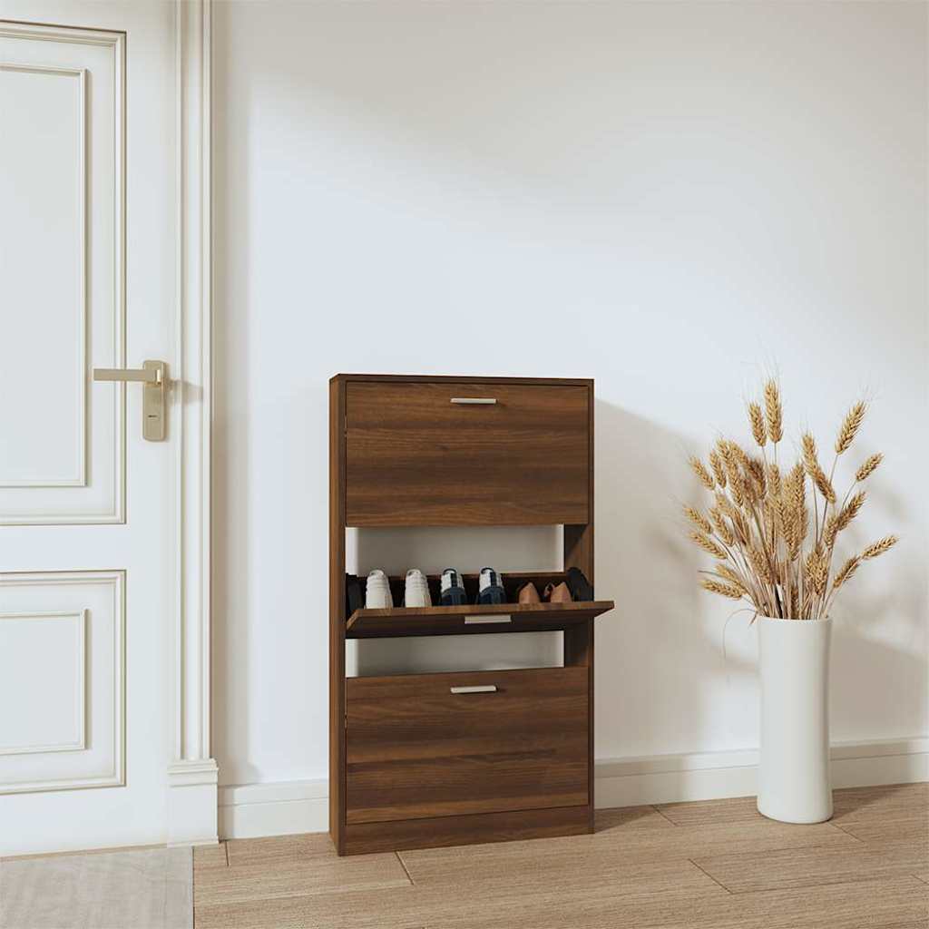 vidaXL Shoe Cabinet Brown Oak 59x17x108 cm Engineered Wood 1