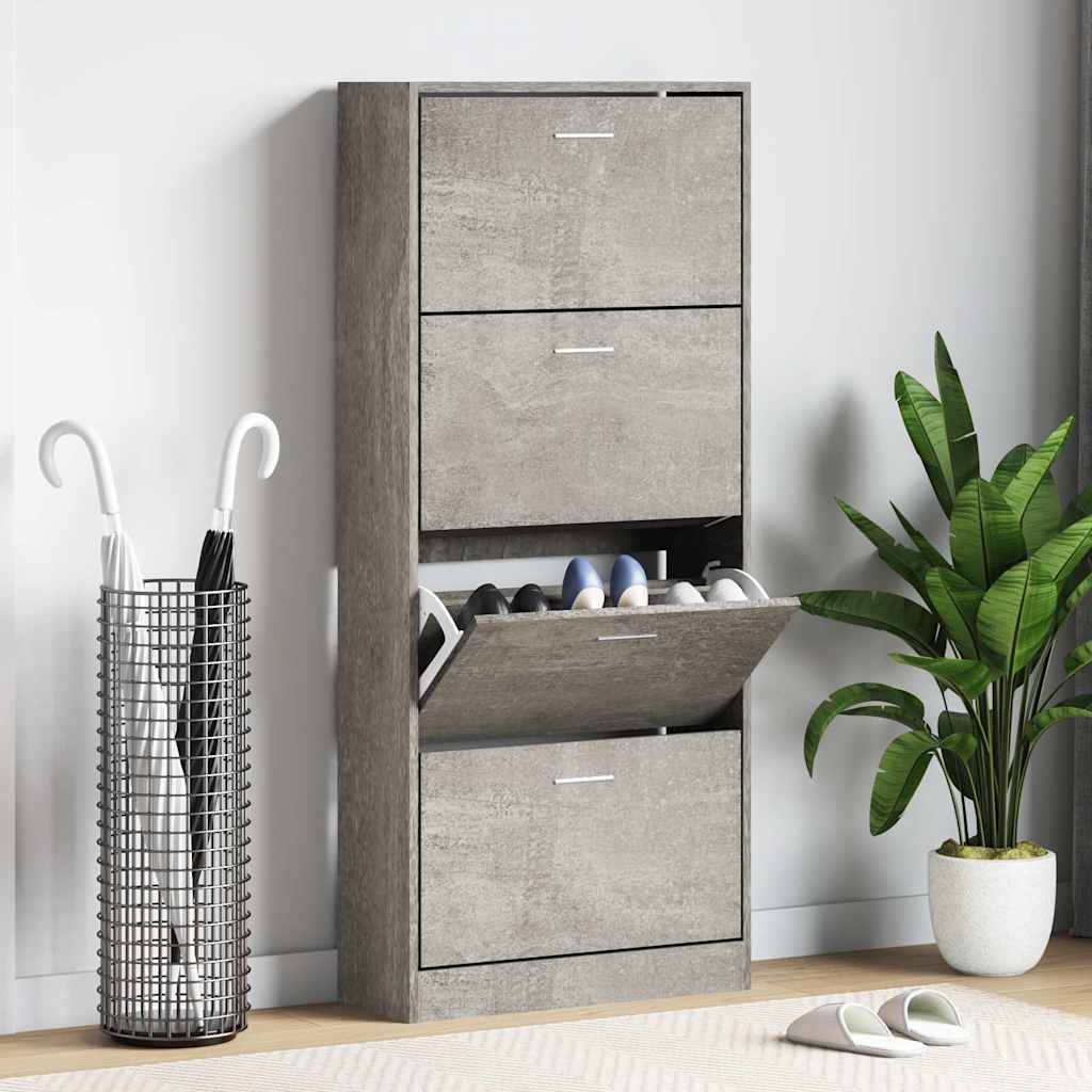 vidaXL Shoe Cabinet Concrete Grey 63x24x147 cm Engineered Wood 1