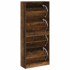 vidaXL Shoe Cabinet Smoked Oak 63x24x147 cm Engineered Wood 6