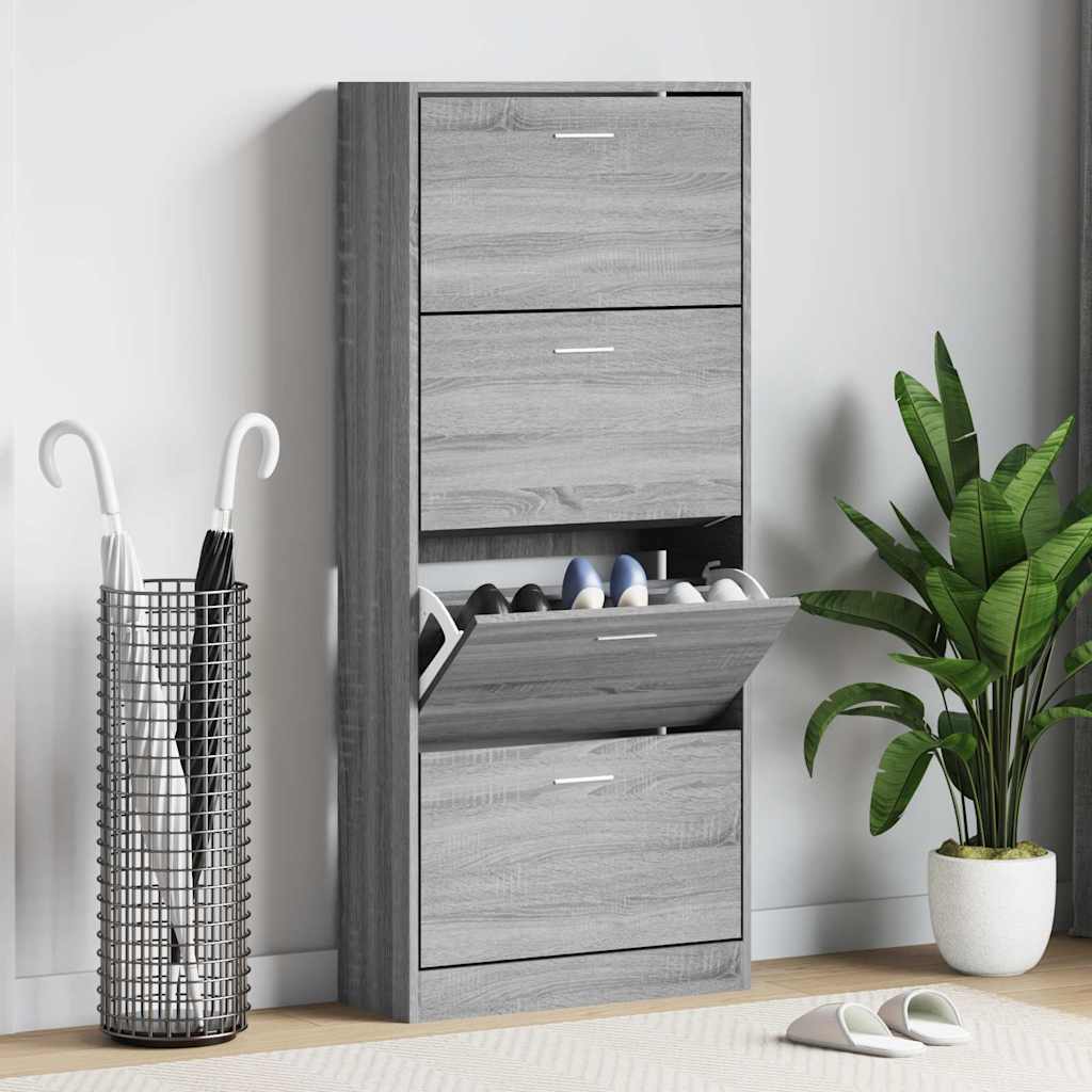 vidaXL Shoe Cabinet Grey Sonoma 63x24x147 cm Engineered Wood 1