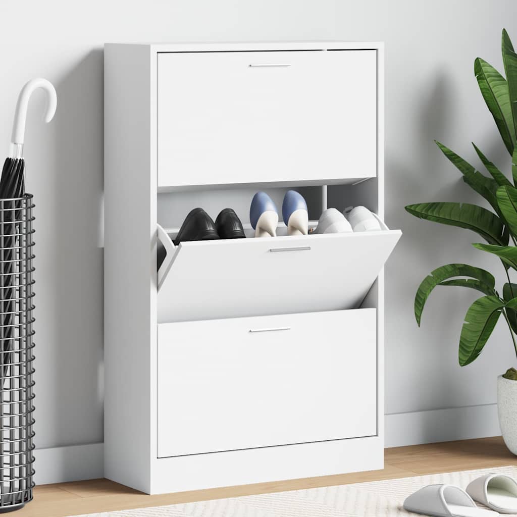 vidaXL Shoe Cabinet High Gloss White 63x24x103 cm Engineered Wood 1