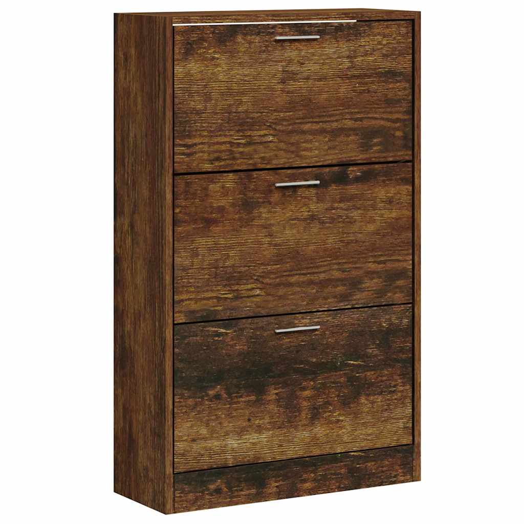 vidaXL Shoe Cabinet Smoked Oak 63x24x103 cm Engineered Wood 2