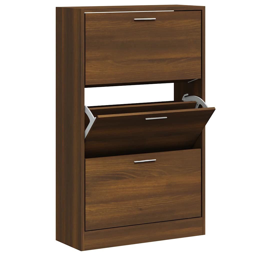vidaXL Shoe Cabinet Brown Oak 63x24x103 cm Engineered Wood 3