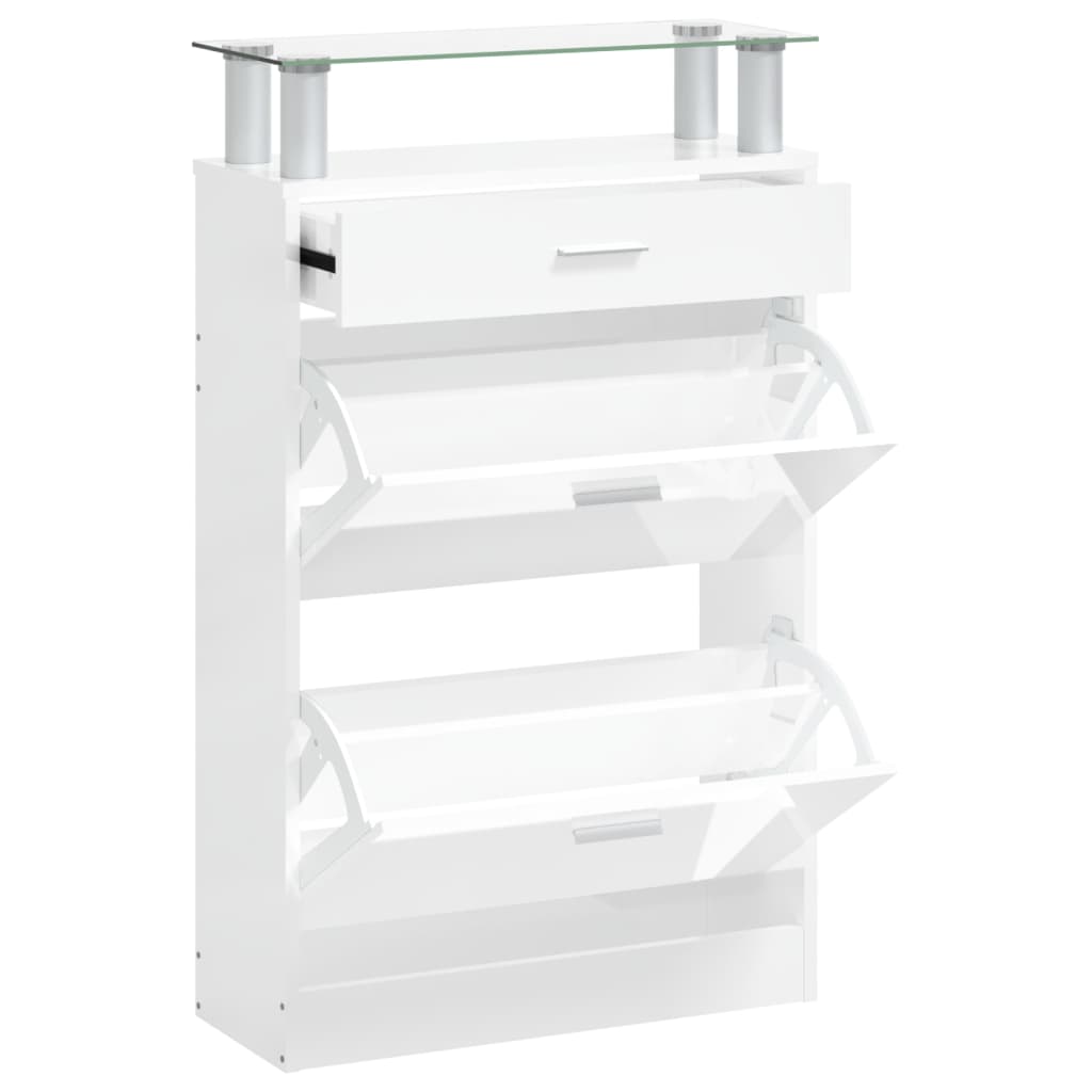 vidaXL Shoe Cabinet High Gloss White 63x24x104 cm Engineered Wood 2