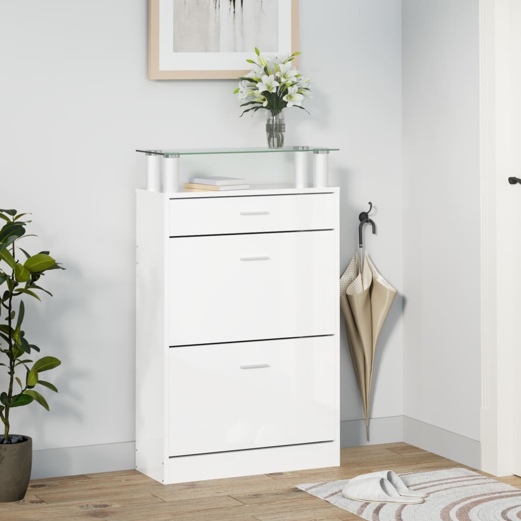 vidaXL Shoe Cabinet High Gloss White 63x24x104 cm Engineered Wood 3