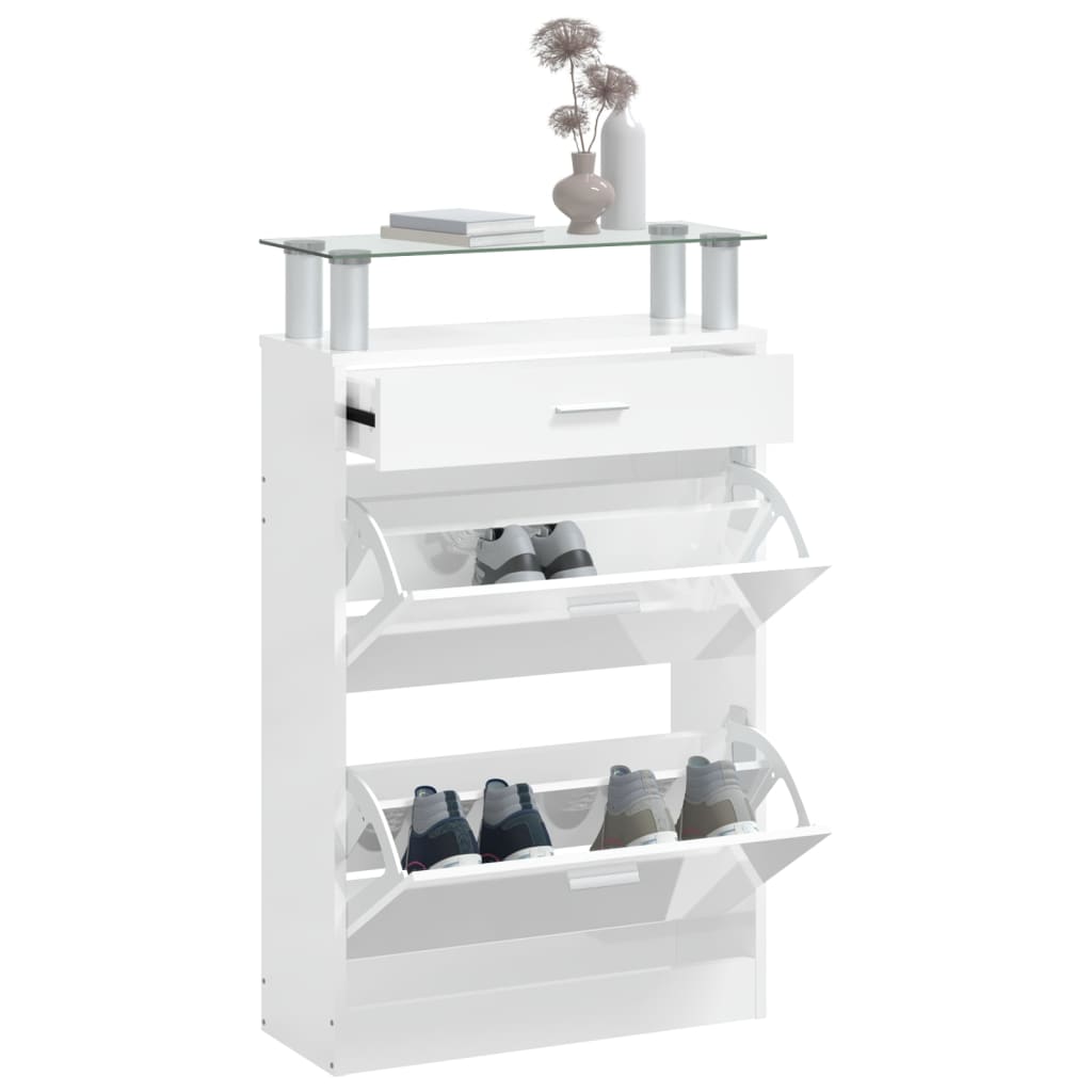 vidaXL Shoe Cabinet High Gloss White 63x24x104 cm Engineered Wood 4