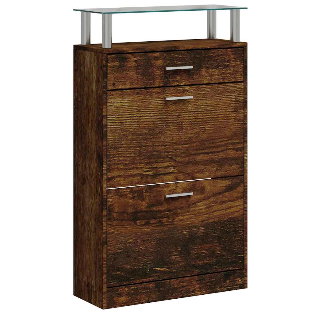 vidaXL Shoe Cabinet Smoked Oak 63x24x104 cm Engineered Wood 2