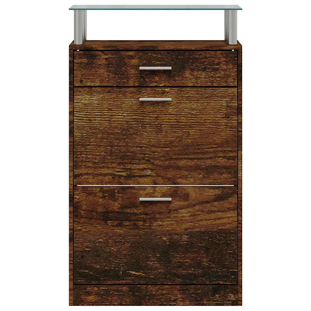 vidaXL Shoe Cabinet Smoked Oak 63x24x104 cm Engineered Wood 4