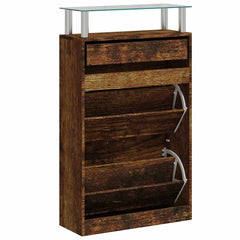 vidaXL Shoe Cabinet Smoked Oak 63x24x104 cm Engineered Wood 6