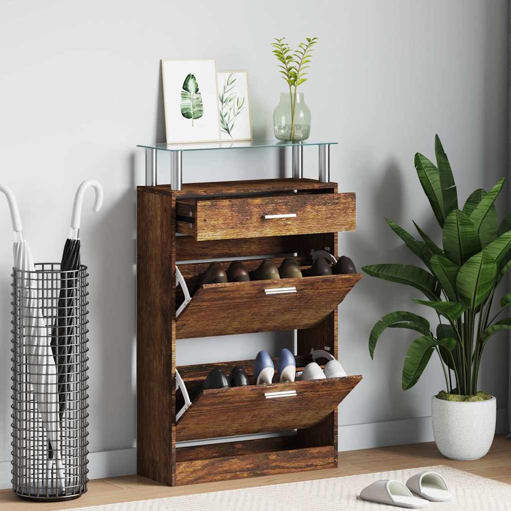 vidaXL Shoe Cabinet Smoked Oak 63x24x104 cm Engineered Wood 1