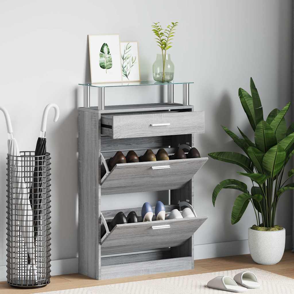 vidaXL Shoe Cabinet Grey Sonoma 63x24x104 cm Engineered Wood 1