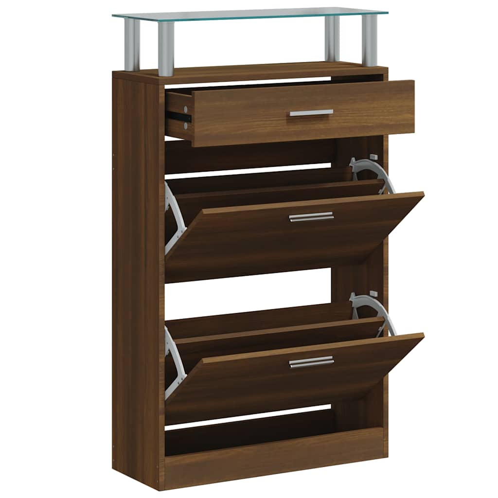 vidaXL Shoe Cabinet Brown Oak 63x24x104 cm Engineered Wood 3