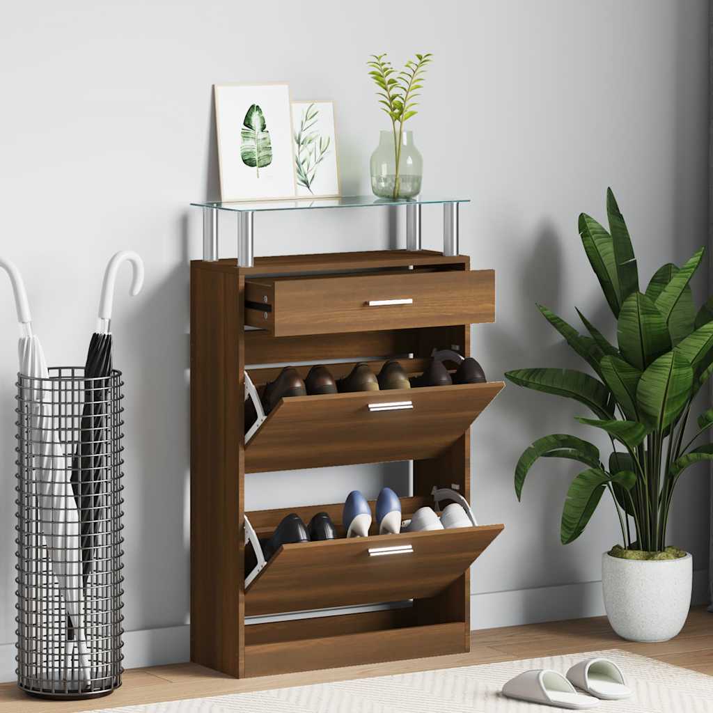 vidaXL Shoe Cabinet Brown Oak 63x24x104 cm Engineered Wood 1