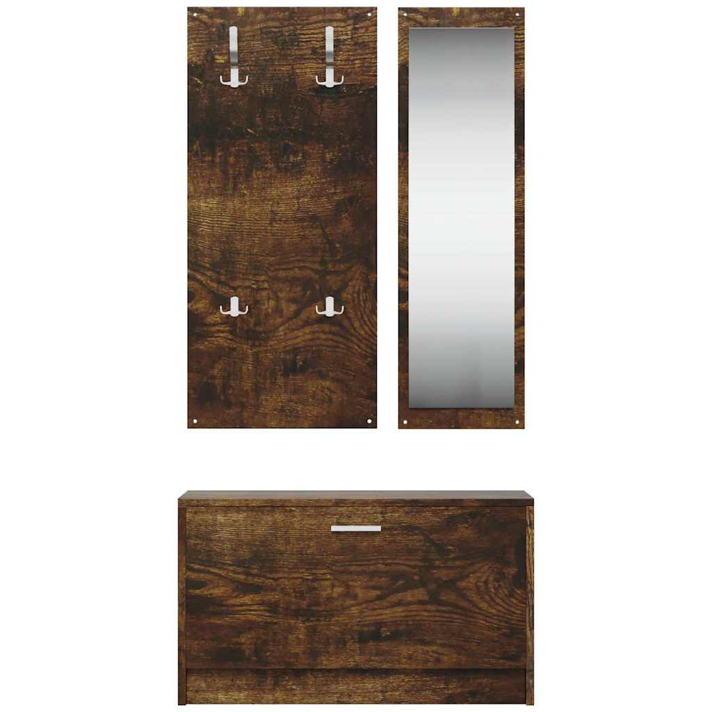 vidaXL 3-in-1 Shoe Cabinet Set Smoked Oak Engineered Wood 4