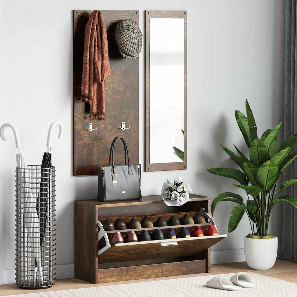vidaXL 3-in-1 Shoe Cabinet Set Smoked Oak Engineered Wood 1
