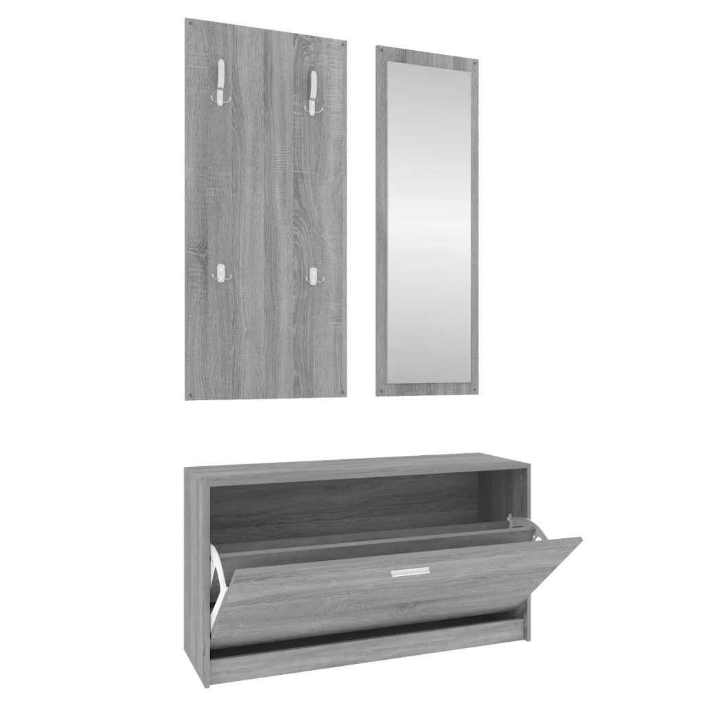 vidaXL 3-in-1 Shoe Cabinet Set Grey Sonoma Engineered Wood 2