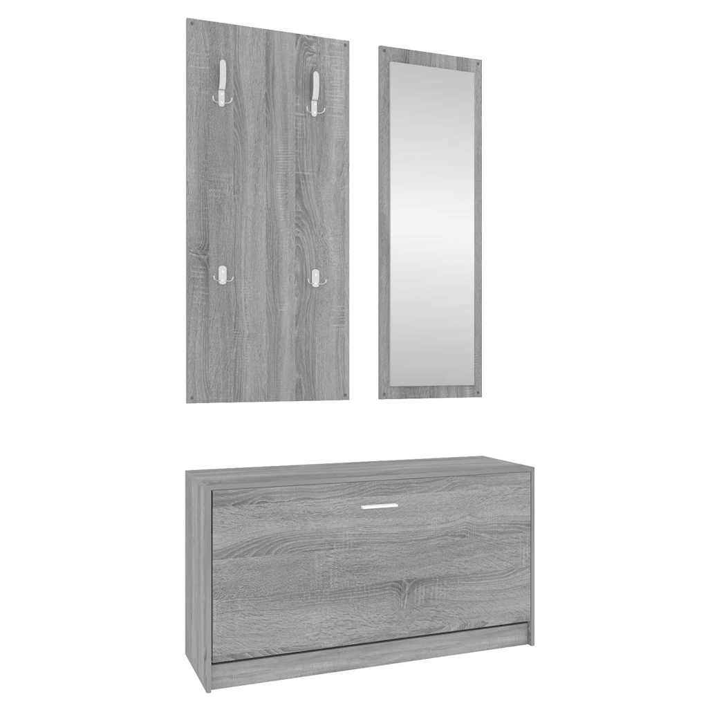 vidaXL 3-in-1 Shoe Cabinet Set Grey Sonoma Engineered Wood 5