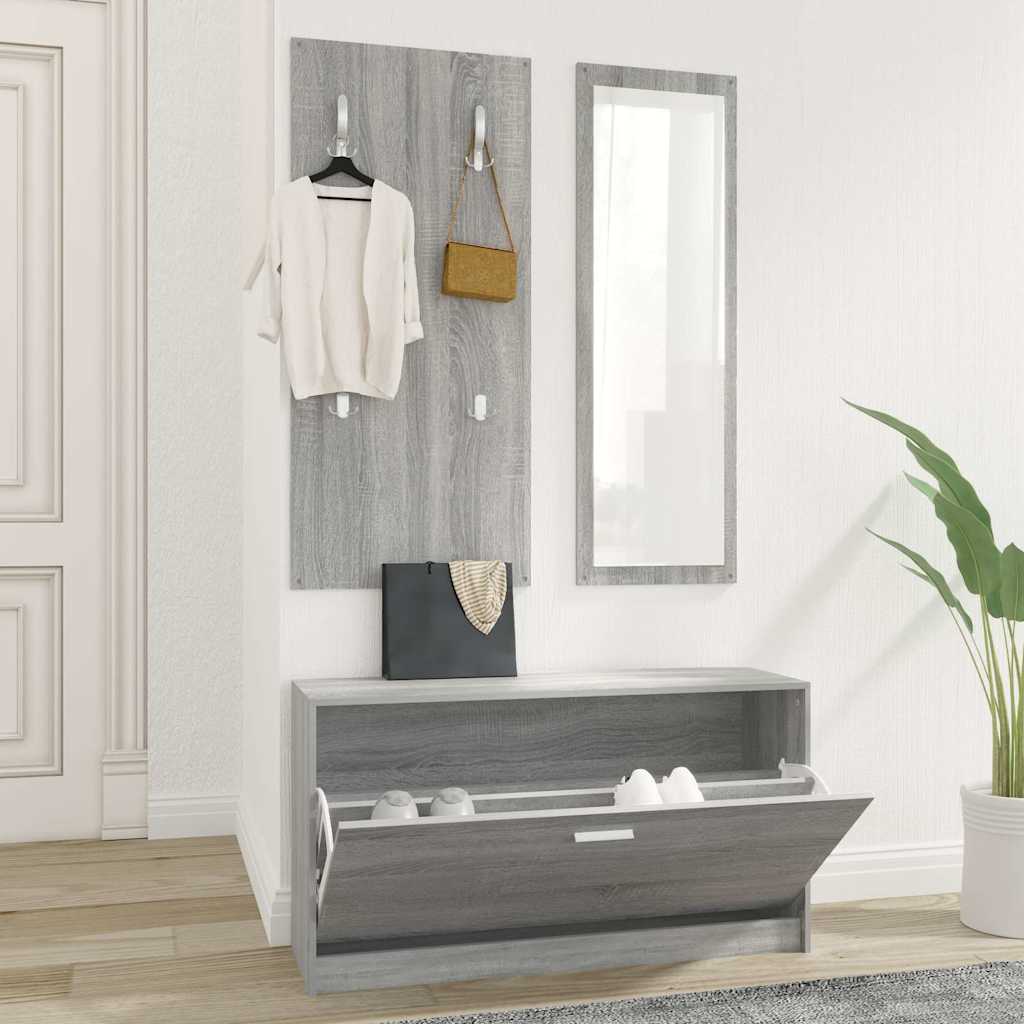 vidaXL 3-in-1 Shoe Cabinet Set Grey Sonoma Engineered Wood 1