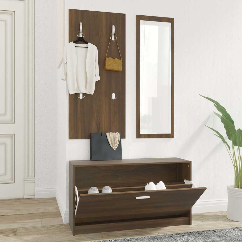 3-in-1 Shoe Cabinet Set Engineered Wood in Brown Oak