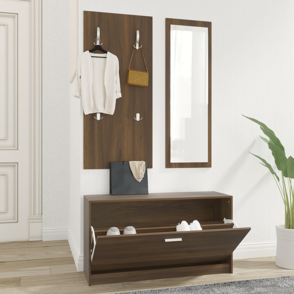 vidaXL 3-in-1 Shoe Cabinet Set Brown Oak Engineered Wood 1