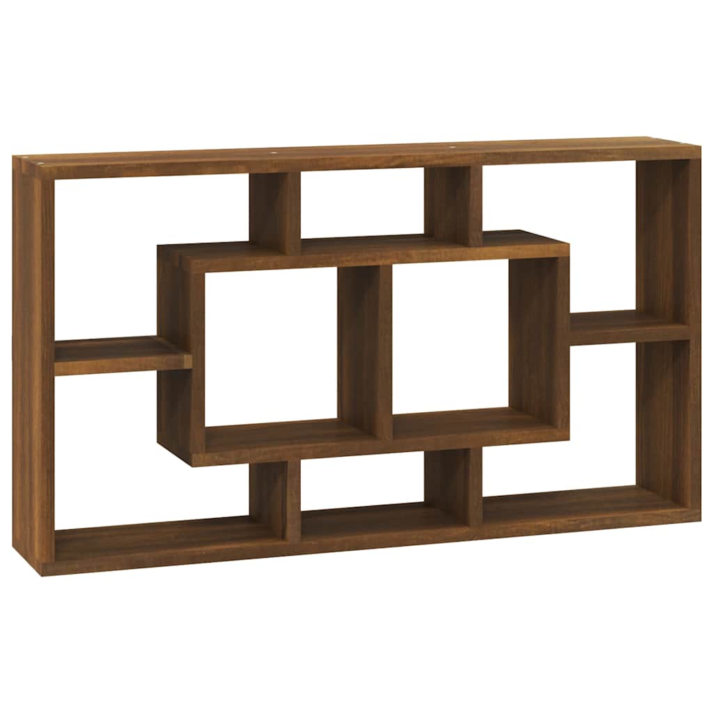 vidaXL Wall Display Shelf 8 Compartments Brown Oak 2