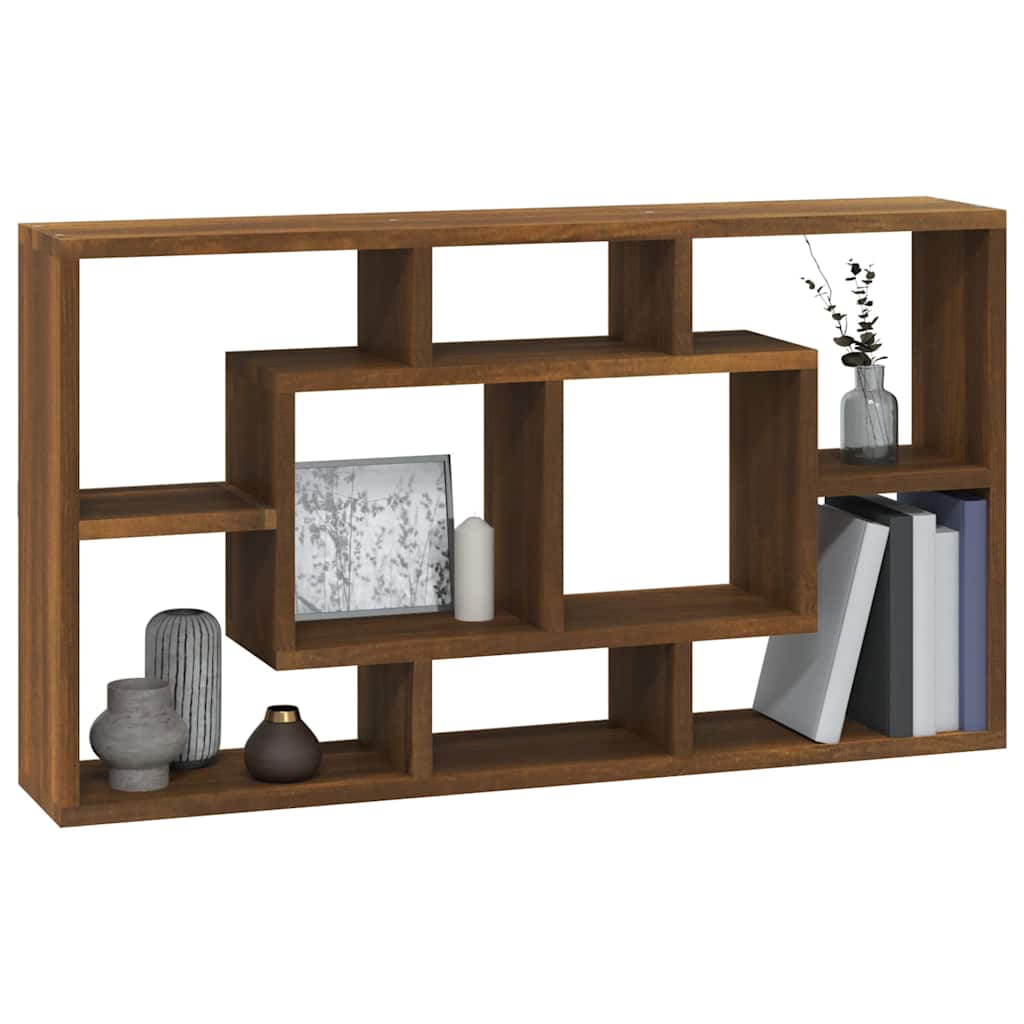 vidaXL Wall Display Shelf 8 Compartments Brown Oak 3