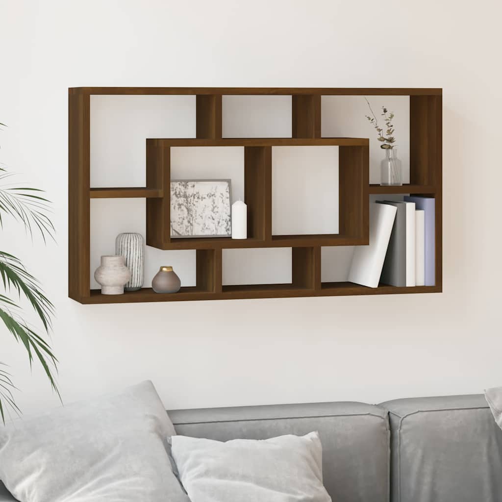 vidaXL Wall Display Shelf 8 Compartments Brown Oak 1
