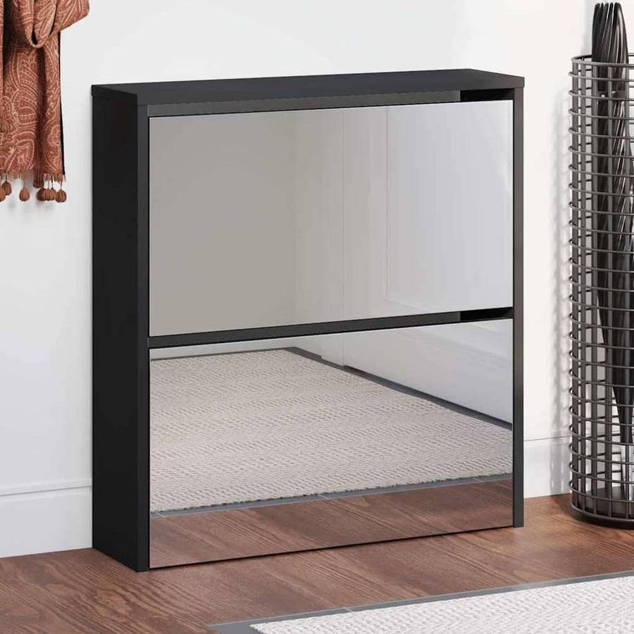 Shoe Cabinet with Mirror 2-Layer in Black