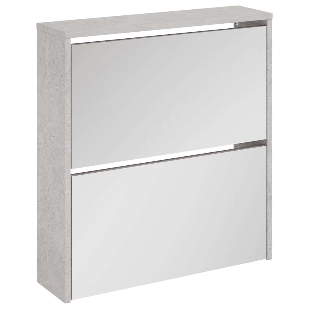 vidaXL Shoe Cabinet with Mirror 2-Layer Concrete Grey 63x17x67 cm 2