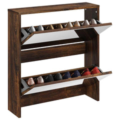 vidaXL Shoe Cabinet with Mirror 2-Layer Smoked Oak 63x17x67 cm 3