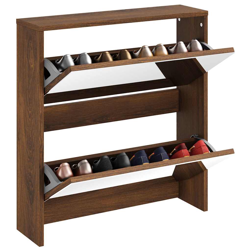 vidaXL Shoe Cabinet with Mirror 2-Layer Brown Oak 63x17x67 cm 3