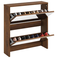 vidaXL Shoe Cabinet with Mirror 2-Layer Brown Oak 63x17x67 cm 3
