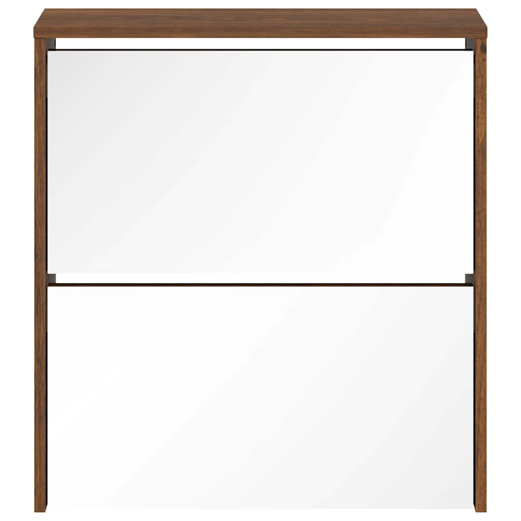 vidaXL Shoe Cabinet with Mirror 2-Layer Brown Oak 63x17x67 cm 4