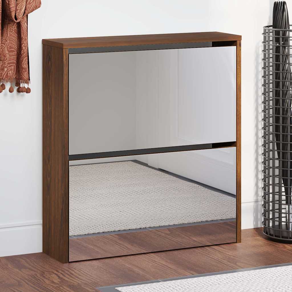 vidaXL Shoe Cabinet with Mirror 2-Layer Brown Oak 63x17x67 cm 1