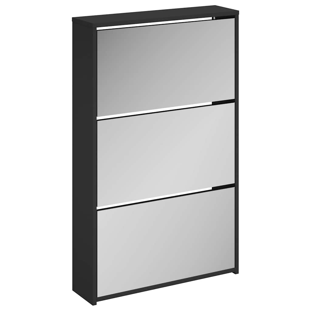 vidaXL Shoe Cabinet with Mirror 3-Layer Black 63x17x102.5 cm 2