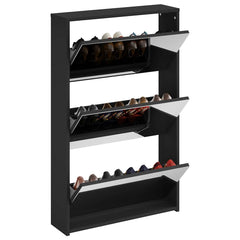 vidaXL Shoe Cabinet with Mirror 3-Layer Black 63x17x102.5 cm 3