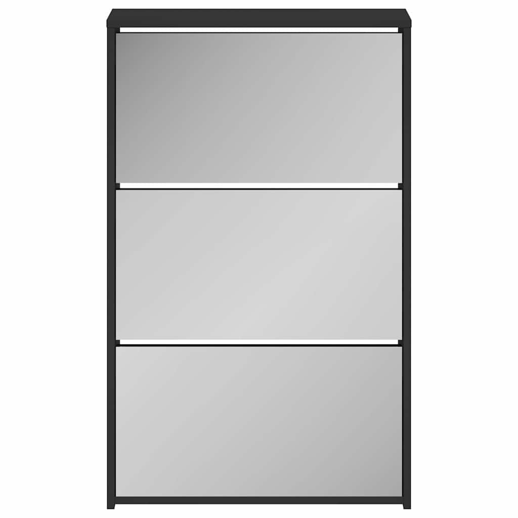 vidaXL Shoe Cabinet with Mirror 3-Layer Black 63x17x102.5 cm 4