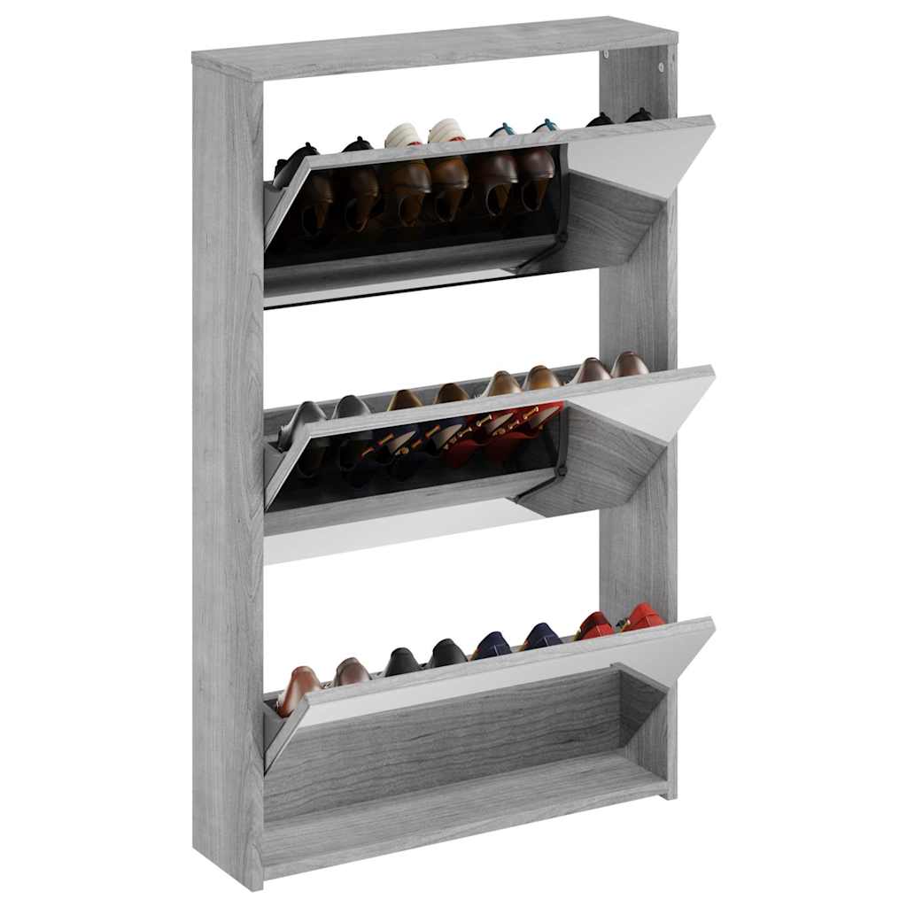 vidaXL Shoe Cabinet with Mirror 3-Layer Grey Sonoma 63x17x102.5 cm 3