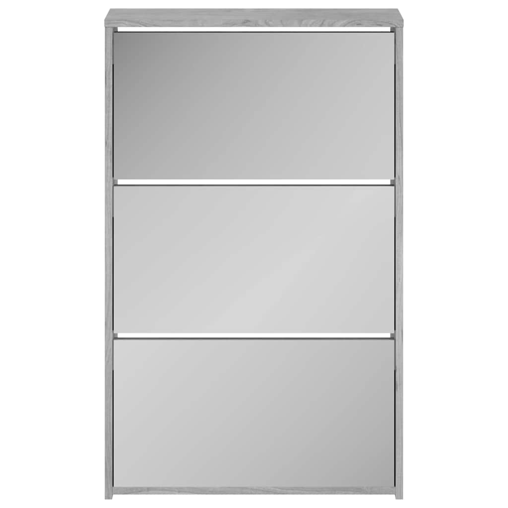 vidaXL Shoe Cabinet with Mirror 3-Layer Grey Sonoma 63x17x102.5 cm 4