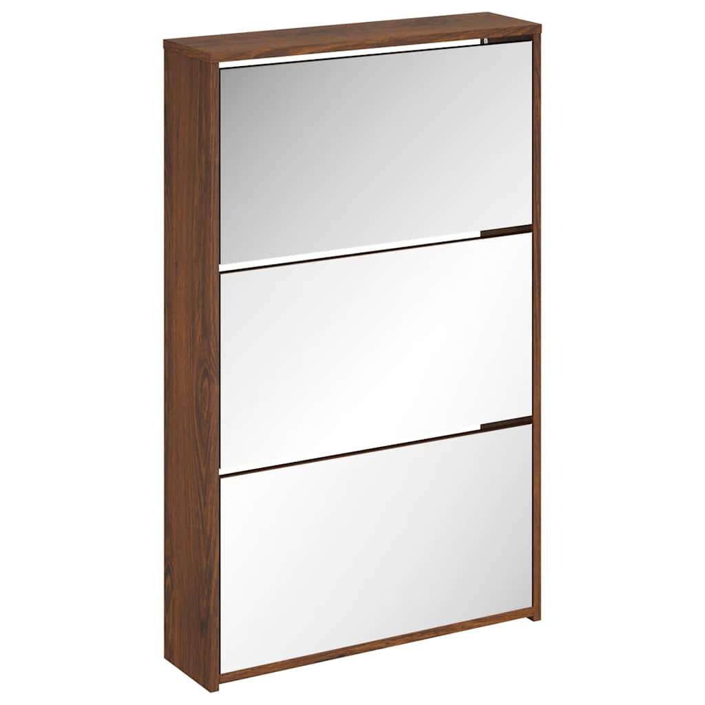 vidaXL Shoe Cabinet with Mirror 3-Layer Brown Oak 63x17x102.5 cm 2