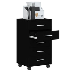 Drawer Cabinet with Castors Black Engineered Wood, image 3