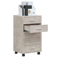 vidaXL Drawer Cabinet with Castors Concrete Grey Engineered Wood 3